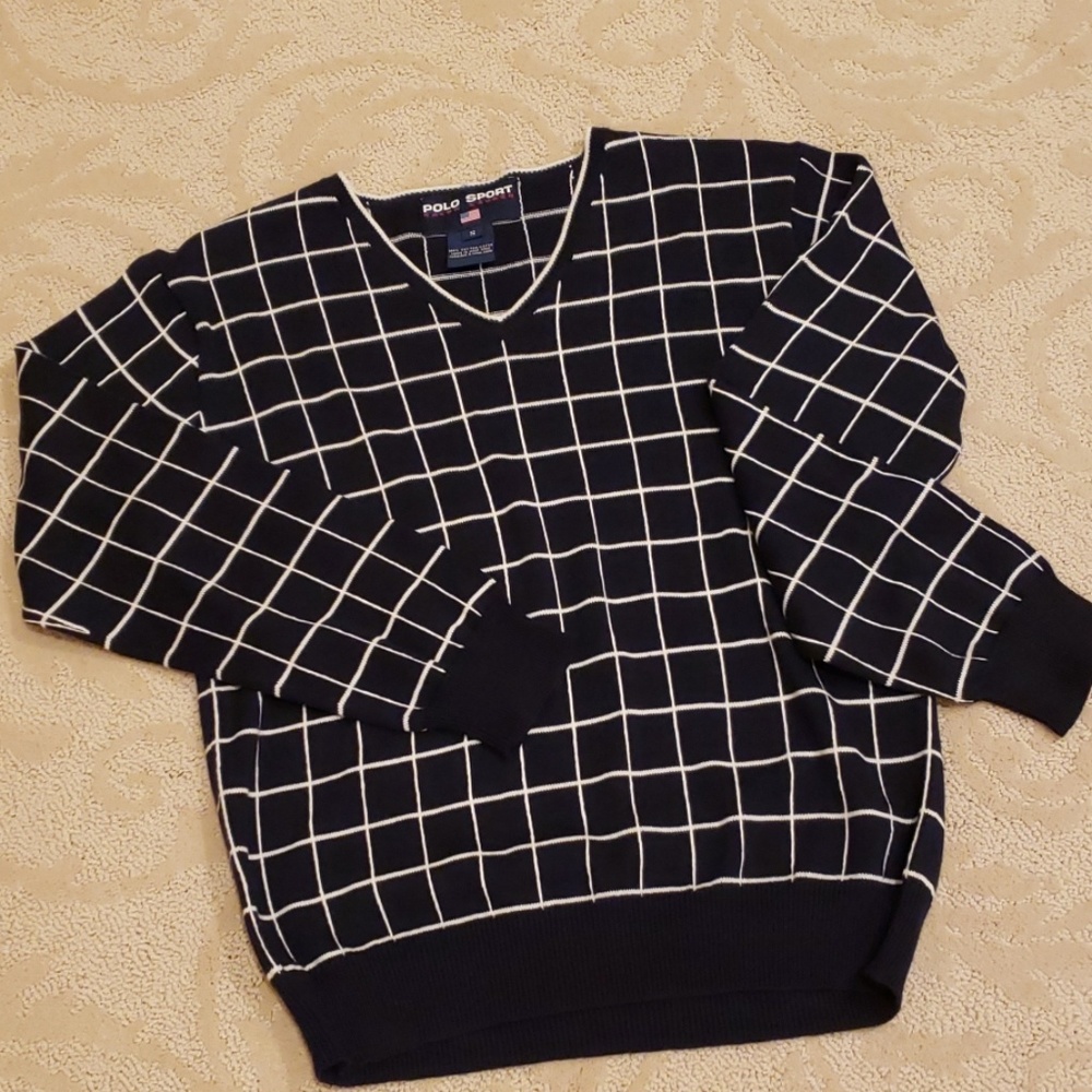 Navy and White V-neck sweater - sz Small - EUC